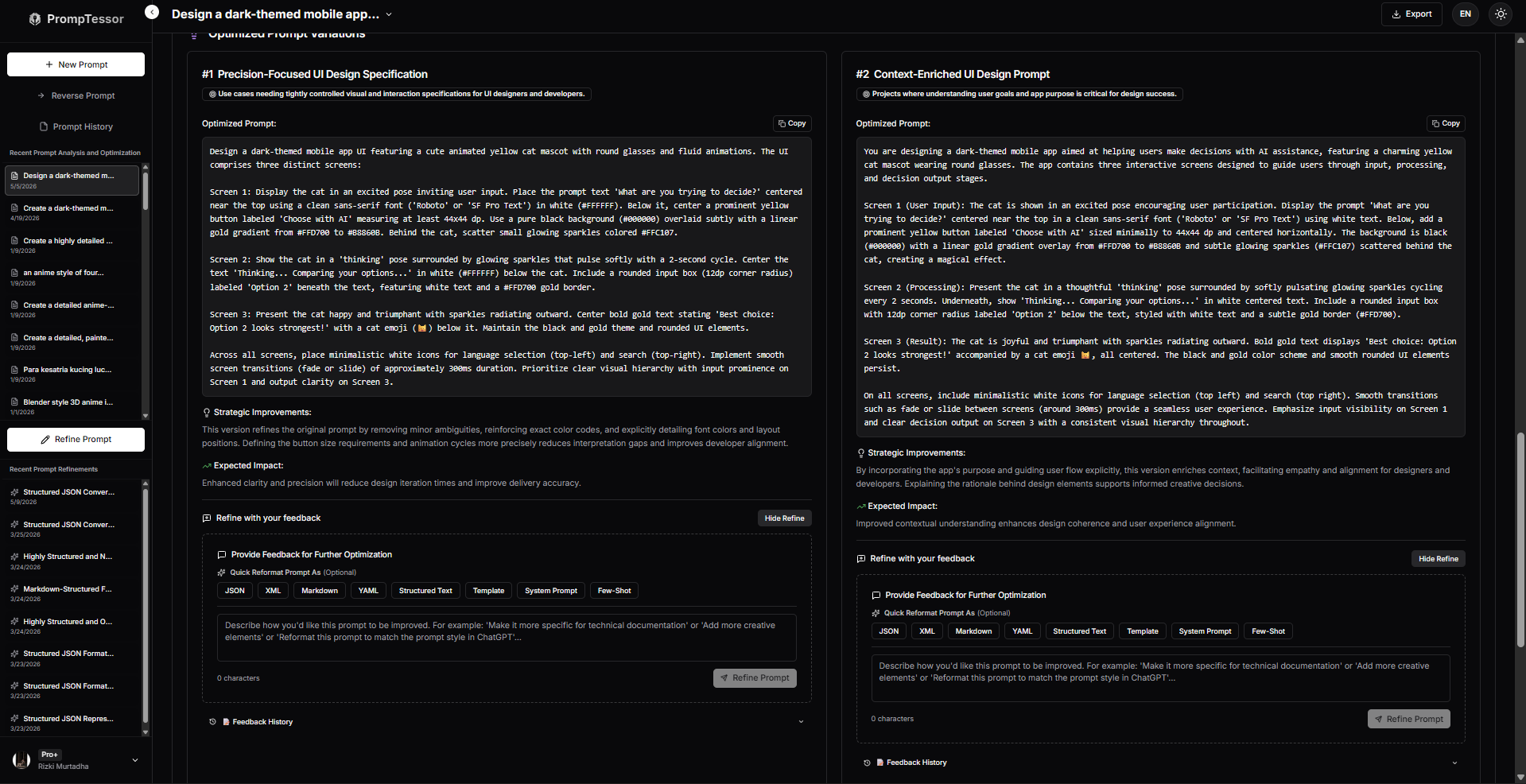 PrompTessor prompt optimization feature generating clearer and more effective optimized prompts for better AI results