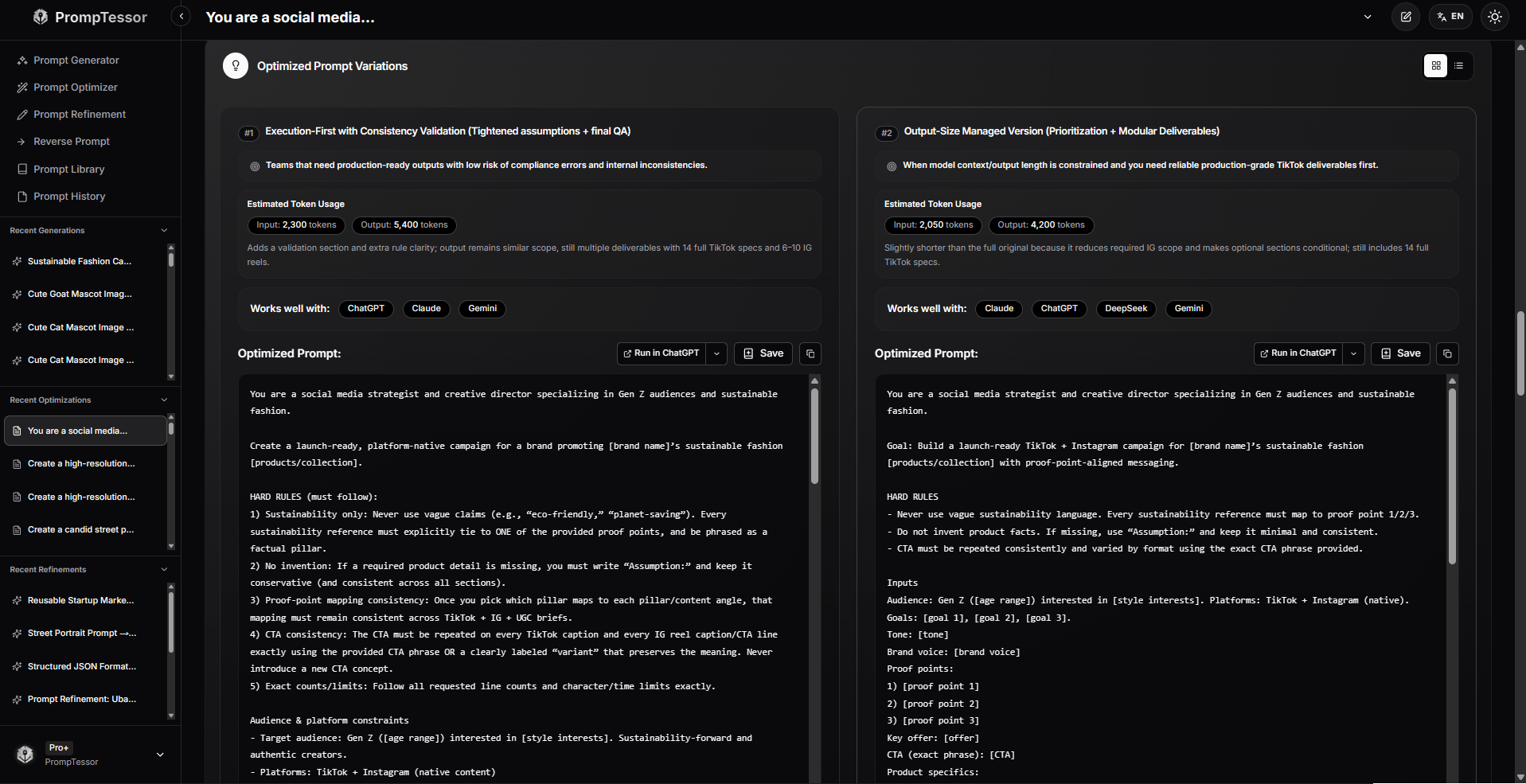 PrompTessor prompt optimizer feature generating clearer and more effective optimized prompts for better AI results