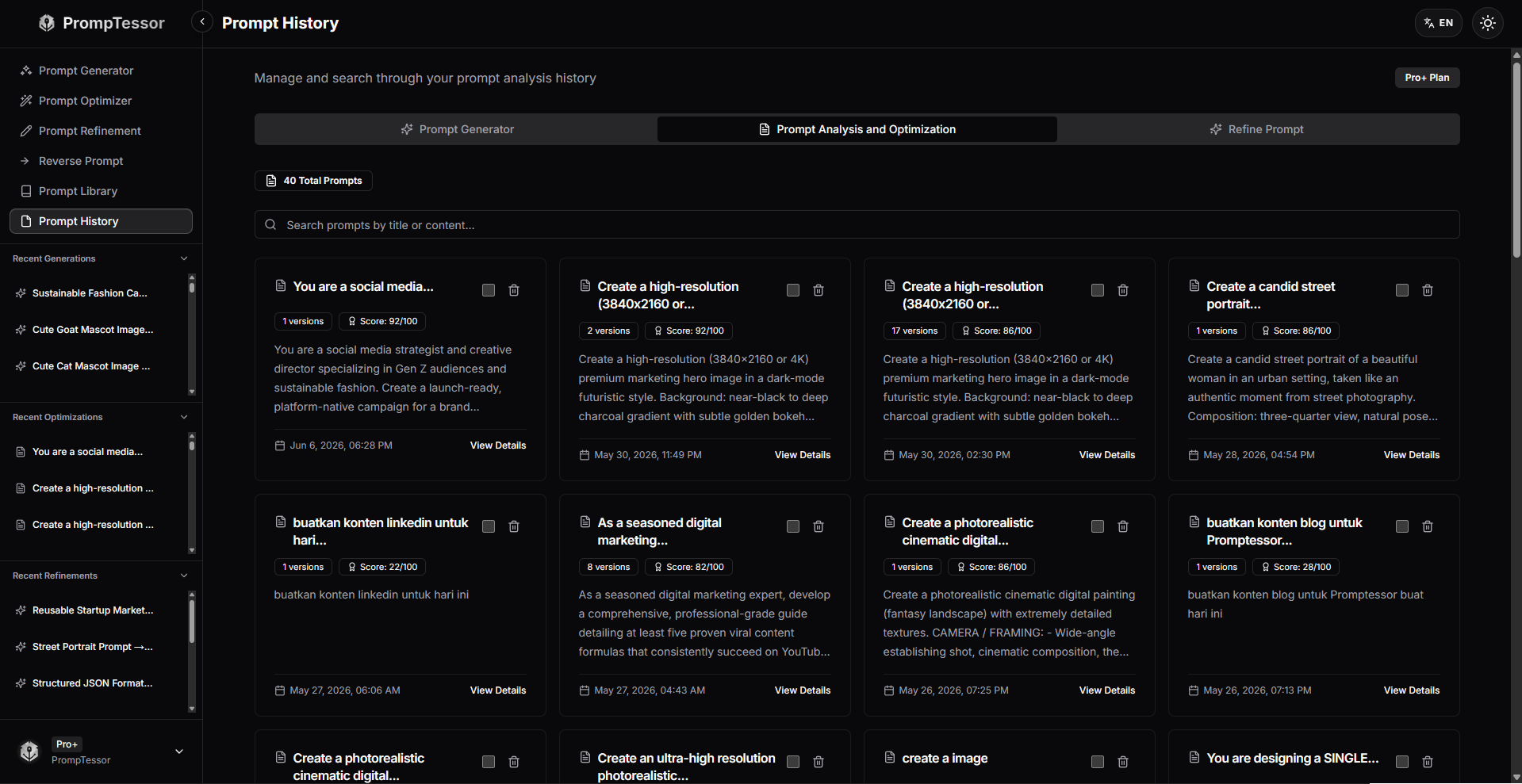 AI prompt history and versioning interface for tracking, reviewing, and reusing prompt versions across workflows